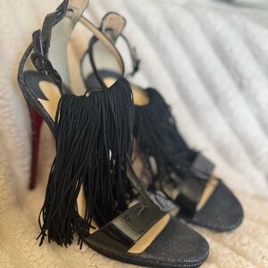 Christian Louboutin Black Patent Fringe Heels